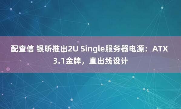 配查信 银昕推出2U Single服务器电源：ATX 3.1金牌，直出线设计